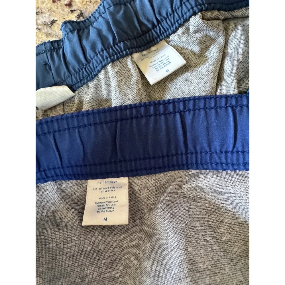 Fair Harbor Mens Swim Trunks Set of 2 Blue Teal Striped Lined Size Medium